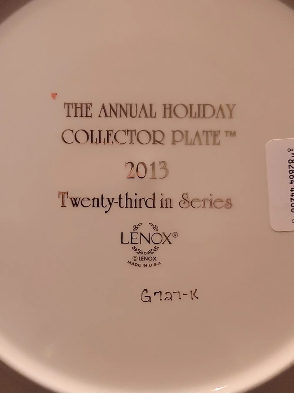 Lenox Holiday Plate in White, Green & Gold with Winter Tree Scene
